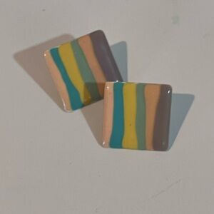Colorful Striped retro Square Earrings